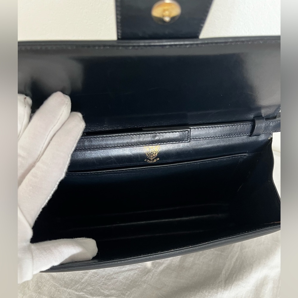 Rare Vintage Gucci Shoulder Clutch Bag Black Leather 1970s - Picture 15 of 17